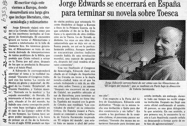 Jorge Edwards se encerrará en España para terminar su novela sobre Toesca  [artículo]