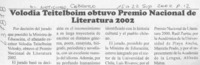 Volodia Teitelboim obtuvo Premio Nacional de Literatura 2002  [artículo]