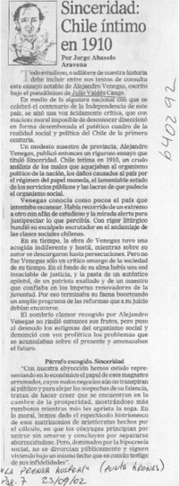 Sinceridad, Chile íntimo en 1910  [artículo] Jorge Abasolo Aravena