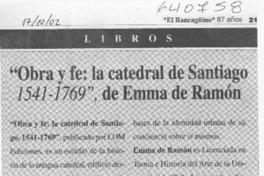 "Obra y fe, la Catedral de Santiago 1541-1769", de Emma de Ramón  [artículo]