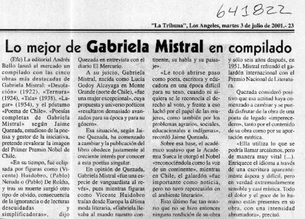 Lo mejor de Gabriela Mistral en compilado  [artículo]
