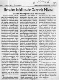 Recados inéditos de Gabriela Mistral  [artículo] Wellington Rojas Valdebenito