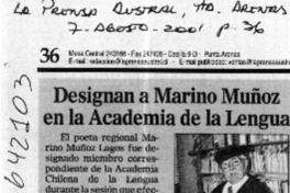 Designan a Marino Muñoz en la Academia de la Lengua  [artículo]