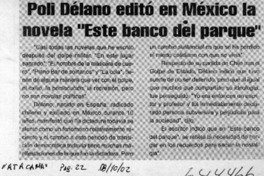 Poli Délano editó en México la novela "Este banco del parque"  [artículo]