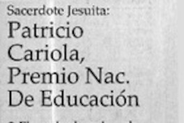 Patricio Cariola, Premio Nac. de Educación  [artículo]