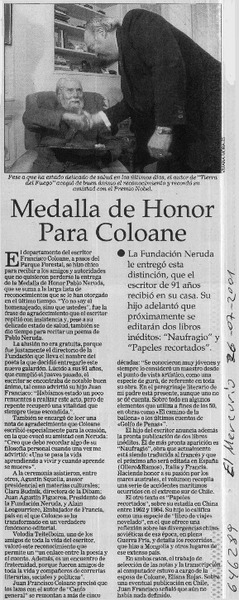 Medalla de honor para Coloane  [artículo]