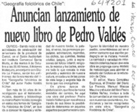 Anuncian lanzamiento de nuevo libro de Pedro Valdés  [artículo]