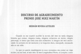 Discurso de agradecimiento Premio José Nuez Martín  [artículo]