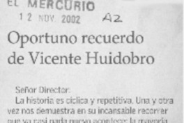 Oportuno recuerdo de Vicente Huidobro