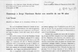 Homenaje a Jorge Mardones Restat con ocasión de sus 90 años  [artículo] Luis Vargas