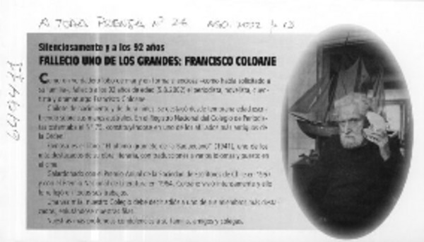 Falleció uno de los grandes, Francisco Coloane  [artículo]