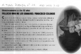 Falleció uno de los grandes, Francisco Coloane  [artículo]