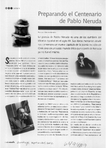 Preparando el centenario de Pablo Neruda  [artículo] Luis Alberto Mansilla