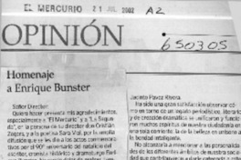 Homenaje a Enrique Bunster  [artículo] Carmen Gaete Nieto de Bunster