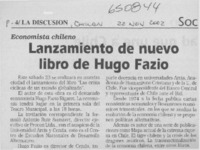 Lanzamiento de nuevo libro de Hugo Fazio  [artículo]