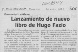 Lanzamiento de nuevo libro de Hugo Fazio  [artículo]