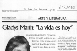 Gladys Marín, "La vida es hoy"