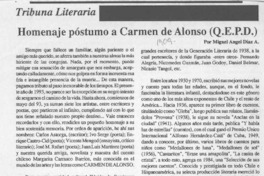 Homenaje póstumo a Carmen de Alonso (Q.E.P.D.)  [artículo] Miguel Angel Díaz A.