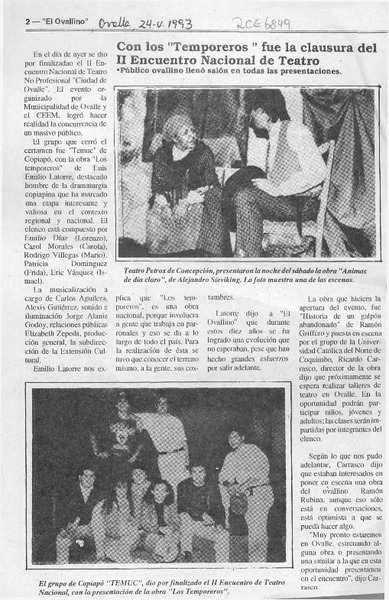 Con los "Temporeros" fue la clausura del II Encuentro Nacional de Teatro  [artículo].