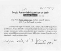 Sergio Parra o la búsqueda de un decir  [artículo] Soledad Bianchi.