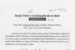 Sergio Parra o la búsqueda de un decir  [artículo] Soledad Bianchi.