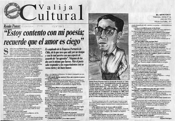 "Estoy contento con mi poesía, recuerde que el amor es ciego"  [artículo] Eugenio Rodríguez.