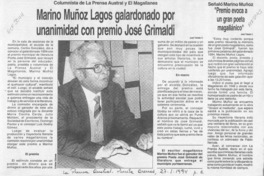 Marino Muñoz Lagos galardonado por unanimidad con premio José Grimaldi  [artículo] José Toledo V.