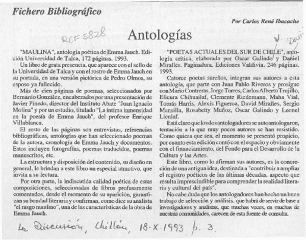 Antologías  [artículo] Carlos René Ibacache.