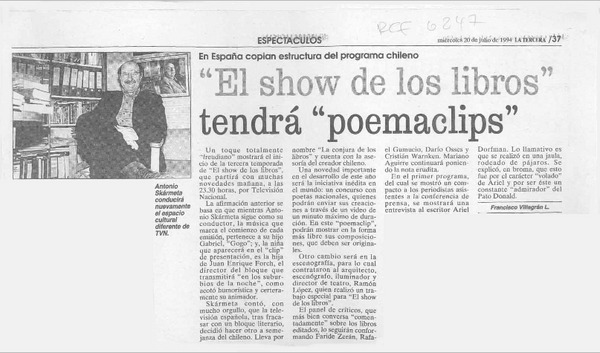 "El show de los libros" tendrá "poema-clips"  [artículo] Francisco Villagrán L.