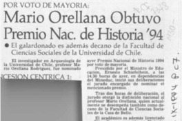Mario Orellana obtuvo Premio Nac. de Historia '94  [artículo].