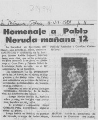 Homenaje a Pablo Neruda mañana 12