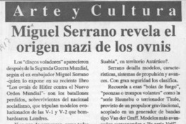 Miguel Serrano revela el origen nazi de los ovnis  [artículo].
