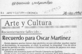 Recuerdo para Oscar Martínez  [artículo] Lucía Lezaeta M.