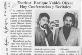 Escritor Enrique Valdés ofrece hoy conferencias y recitales  [artículo].