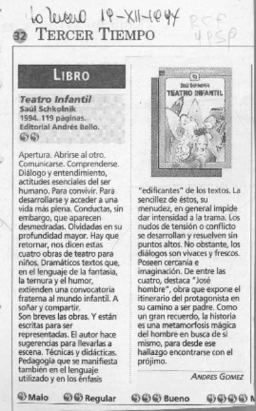Teatro infantil  [artículo] Andrés Gómez.