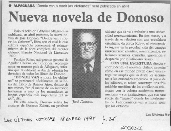 Nueva novela de Donoso  [artículo].