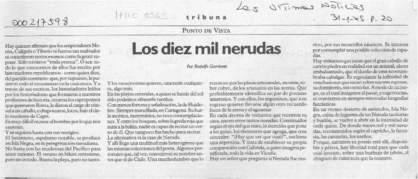 Los diez mil Nerudas  [artículo] Rodolfo Gambetti.