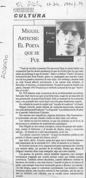 Miguel Arteche, el poeta que se fue  [artículo] Bernardo Chandía Fica.