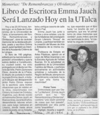Libro de escritora Emma Jauch será lanzado hoy en UTalca  [artículo].