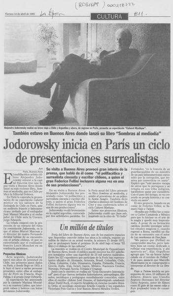 Jodorowsky inicia en París un ciclo de presentaciones surrealistas