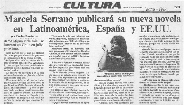 Marcela Serrano publicará su nueva novela en Latinoamérica, España y EE. UU.  [artículo] Paula Conejeros.