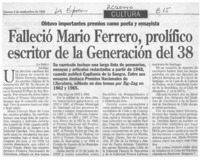 Falleció Mario Ferrero, prolífico escritor de la Generación del 38  [artículo].