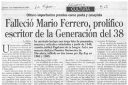 Falleció Mario Ferrero, prolífico escritor de la Generación del 38  [artículo].