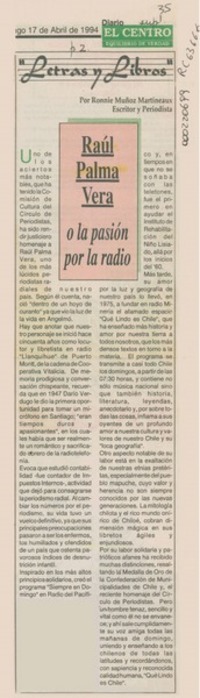 Raúl Palma Vera o la pasión por la radio