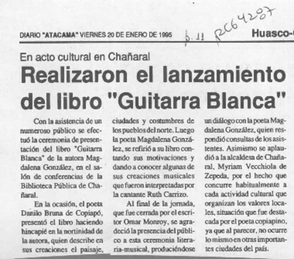 Realizaron el lanzamiento del libro "Guitarra blanca"  [artículo].