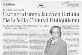 Escritora Emma Jauch en tertulia de la Villa cultural Huilquilemu  [artículo].