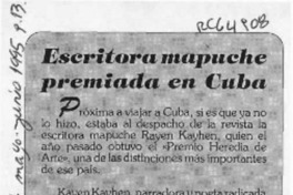 Escritora mapuche premiada en Cuba  [artículo].