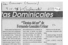 "Tientos del ser" de Fernando González Urízar  [artículo] Matías Rafide B.
