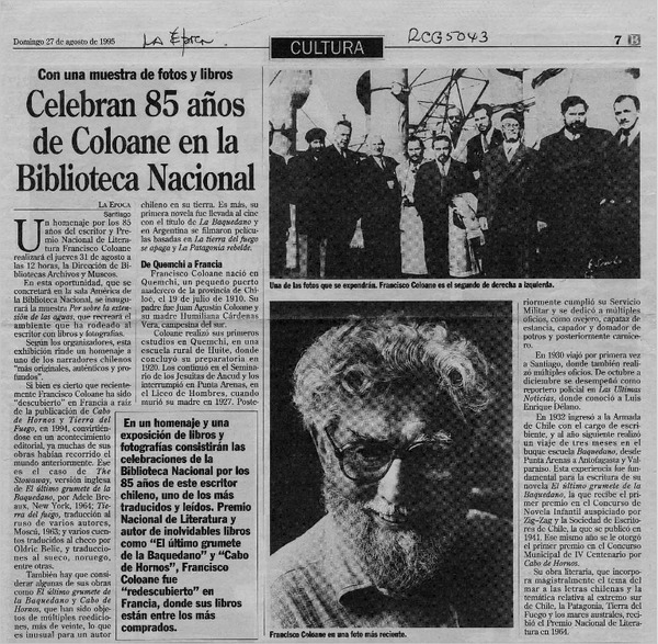 Celebran 85 años de Coloane en la Biblioteca Nacional  [artículo].