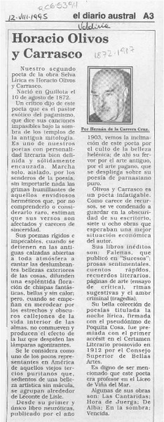 Horacio Olivos y Carrasco  [artículo] Hernán de la Carrera Cruz.